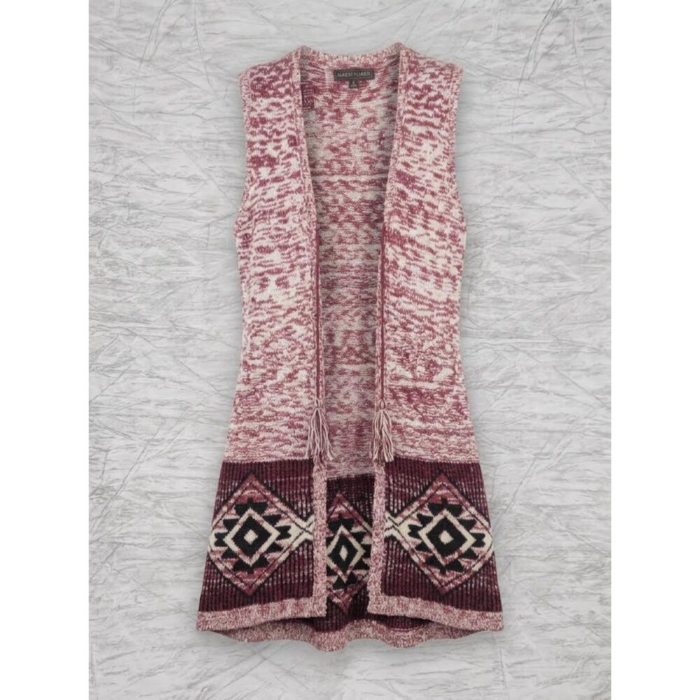 Almost Famous Women's Red/White/Black Aztec Knit Vest Size S Boho Western Retro